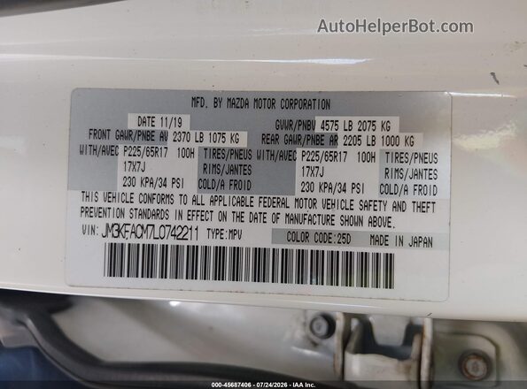 JM3KFACM7L0742211 2020 MAZDA CX-5 White Vista del compartimento del motor