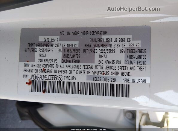 JM3KFACM9J0336458 2018 MAZDA CX-5 White Widok komory silnika
