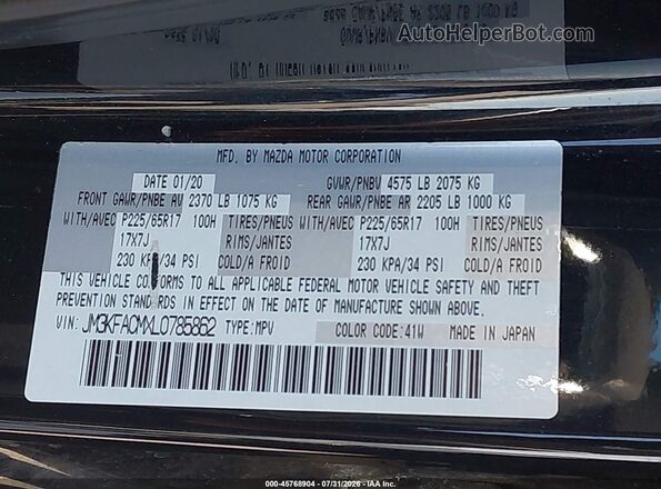 JM3KFACMXL0785862 2020 MAZDA CX-5 Black Engine compartment view