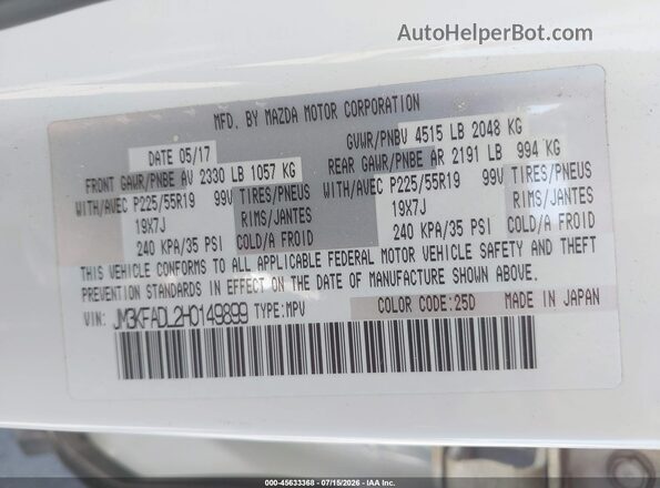 JM3KFADL2H0149899 2017 MAZDA CX-5 White Вид підкапотного простору