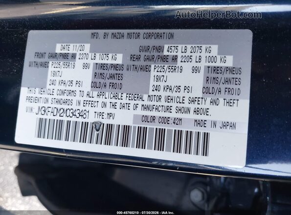 JM3KFADM2M0343481 2021 MAZDA CX-5 Blue Շարժիչի բաժամունքի տեսք