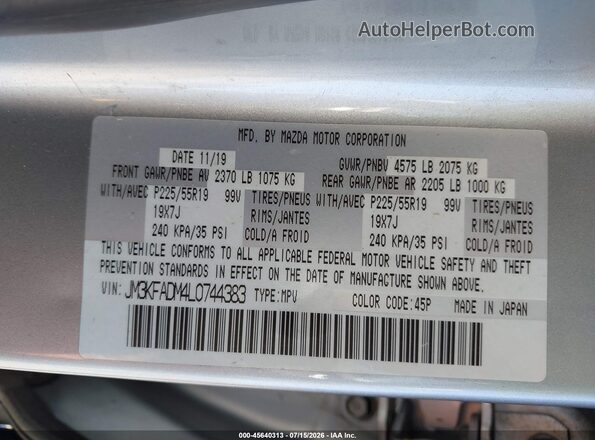 JM3KFADM4L0744383 2020 MAZDA CX-5 Silver Vista del compartimento del motor