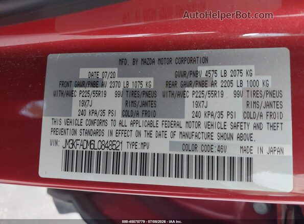 JM3KFADM6L0848521 2020 MAZDA CX-5 Red Vista del compartimento del motor