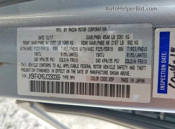 JM3KFADM9J0330089 2018 MAZDA CX-5 Gray Vista de la etiqueta del VIN
