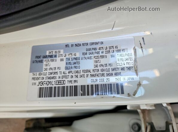 JM3KFADMXL1836530 2020 MAZDA CX-5 White სალონის 360-გრადუსიანი ხედი