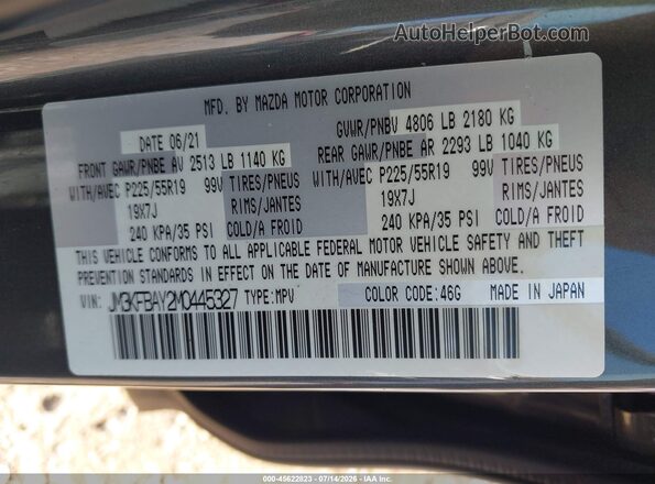 JM3KFBAY3M0445327 2021 MAZDA CX-5 Gray Շարժիչի բաժամունքի տեսք