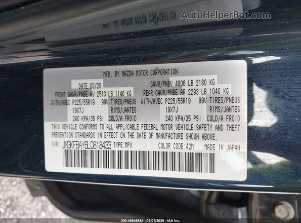 JM3KFBAY6L0818433 2020 MAZDA CX-5 Blue Vista del compartimento del motor