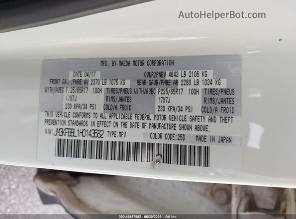 JM3KFBBL1H0143682 2017 MAZDA CX-5 Белый Вид подкапотного пространства