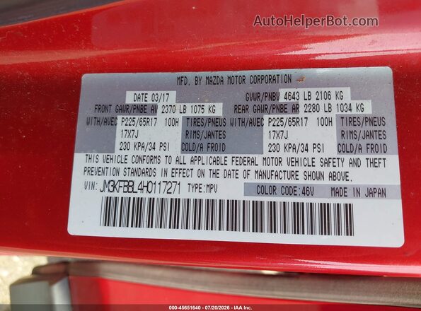 JM3KFBBL4H0117271 2017 MAZDA CX-5 Red Widok komory silnika
