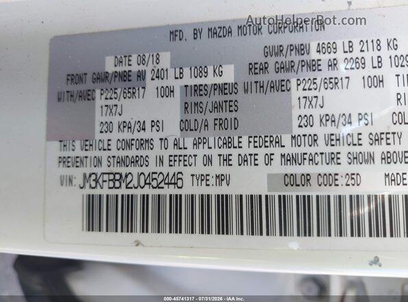 JM3KFBBM2J0452446 2018 MAZDA CX-5 White Engine compartment view