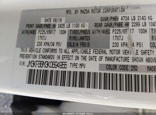 JM3KFBBM3K0694955 2019 MAZDA CX-5  Շարժիչի բաժամունքի տեսք