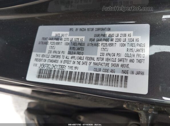 JM3KFBCL0H0133661 2017 MAZDA CX-5 Gray Engine compartment view