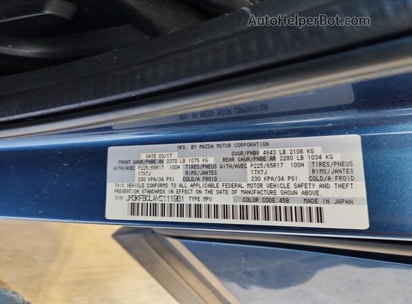 JM3KFBCL1H0111961 2017 MAZDA CX-5 Blue Вид наклейки з VIN-кодом