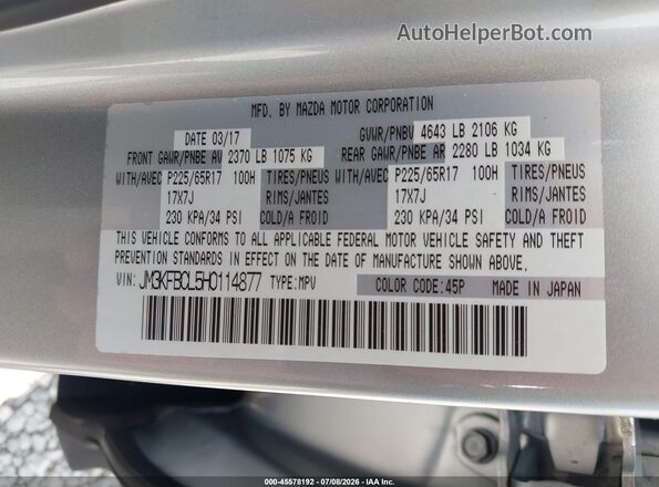 JM3KFBCL5H0114877 2017 MAZDA CX-5 Light Blue Vista del compartimento del motor