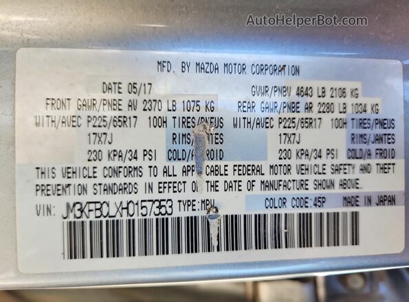 JM3KFBCLXH0157353 2017 MAZDA CX-5 Silver VIN კოდის სტიკერის ხედი