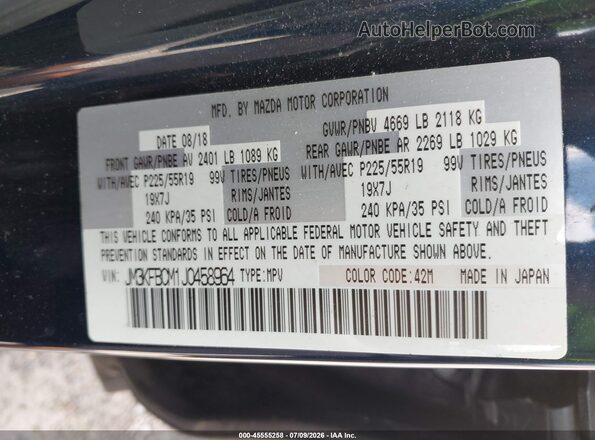 JM3KFBCM1J0458964 2018 MAZDA CX-5 Black Engine compartment view