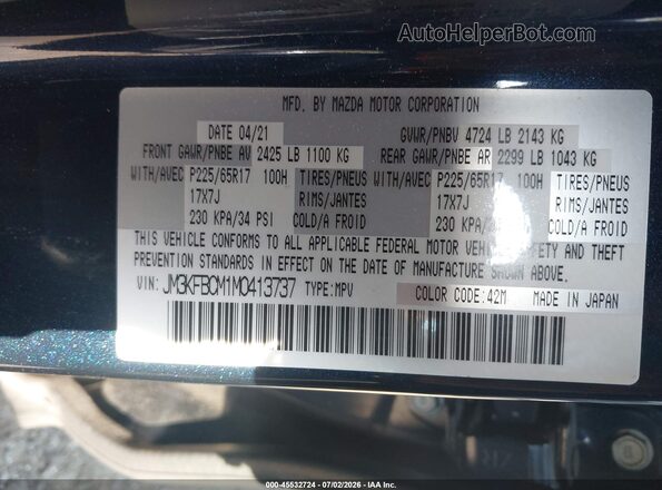 JM3KFBCM1M0413737 2021 MAZDA CX-5 Blue Շարժիչի բաժամունքի տեսք