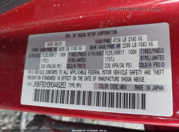 JM3KFBCM3M0448263 2021 MAZDA CX-5 Red Engine compartment view