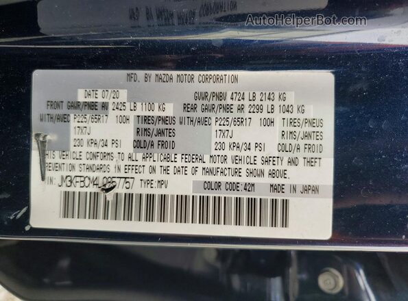JM3KFBCM4L0857757 2020 MAZDA CX-5 Blue VIN კოდის სტიკერის ხედი