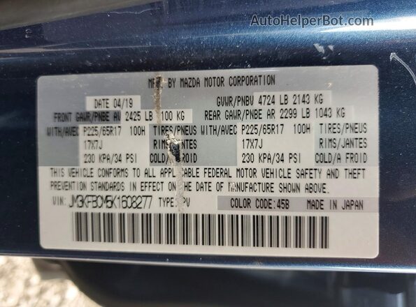 JM3KFBCM5K1608277 2019 MAZDA CX-5 Blue Вид наклейки з VIN-кодом
