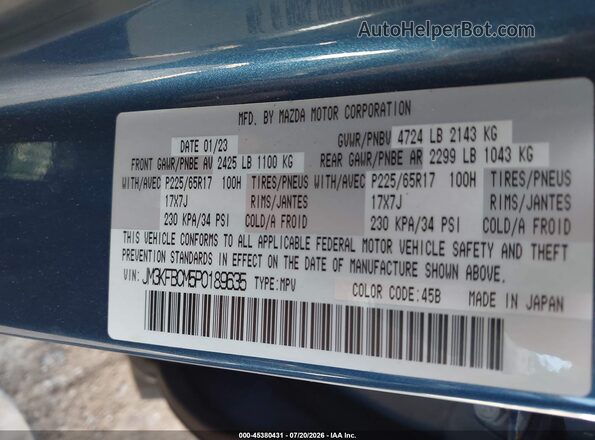 JM3KFBCM5P0189635 2023 MAZDA CX-5 Blue Engine compartment view