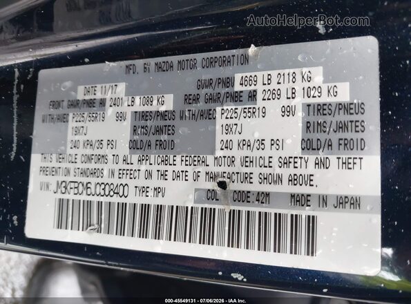 JM3KFBCM6J0308400 2018 MAZDA CX-5 Dark Blue Vista del compartimento del motor
