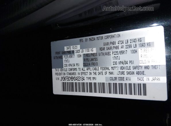JM3KFBCM6M0483184 2021 MAZDA CX-5 Black Vista del compartimento del motor