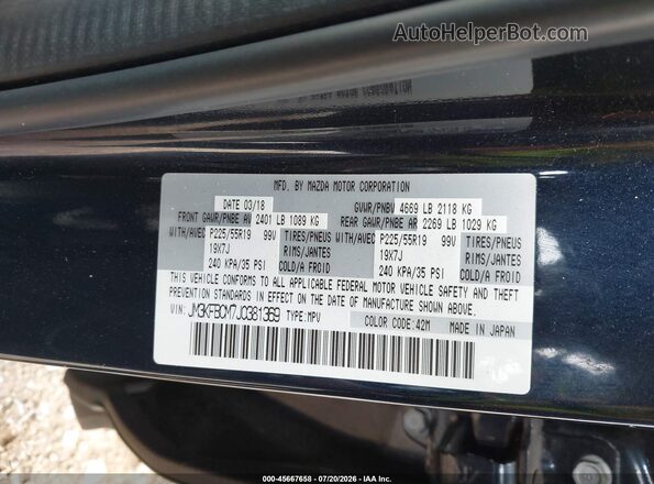 JM3KFBCM7J0381369 2018 MAZDA CX-5 Blue Vista del compartimento del motor