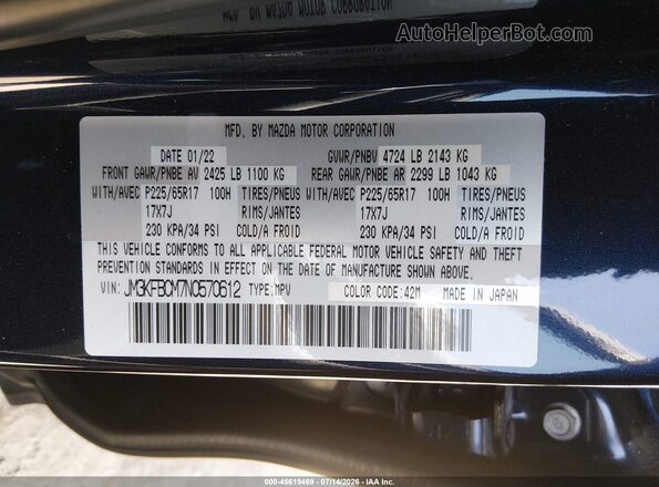 JM3KFBCM7N0570612 2022 MAZDA CX-5 Dark Blue Widok komory silnika