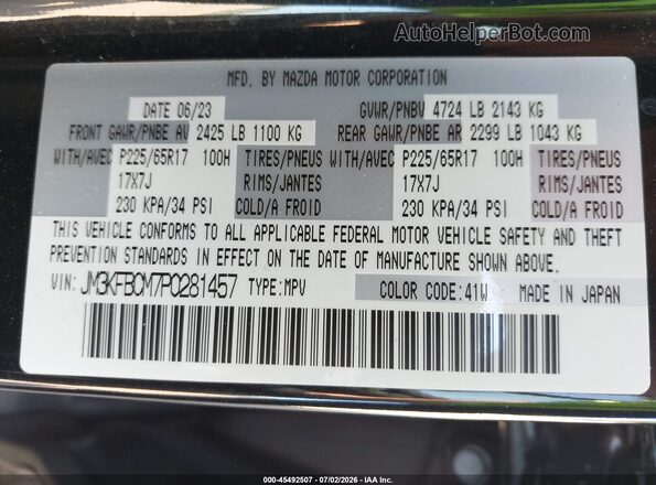 JM3KFBCM7P0281457 2023 MAZDA CX-5 Black Շարժիչի բաժամունքի տեսք