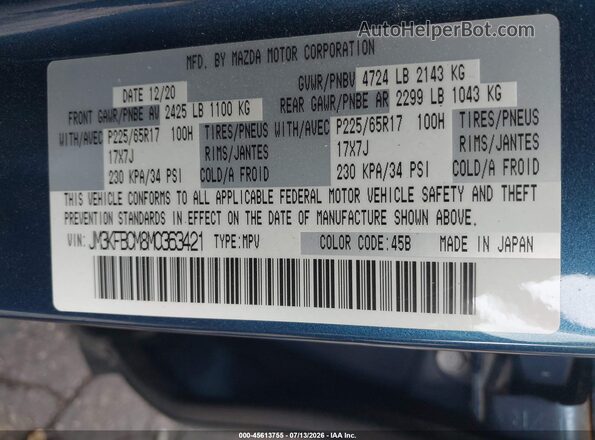 JM3KFBCM8M0363421 2021 MAZDA CX-5 Blue Вид підкапотного простору