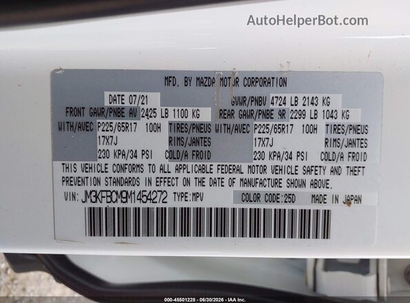 JM3KFBCM9M1454272 2021 MAZDA CX-5 White Вид підкапотного простору