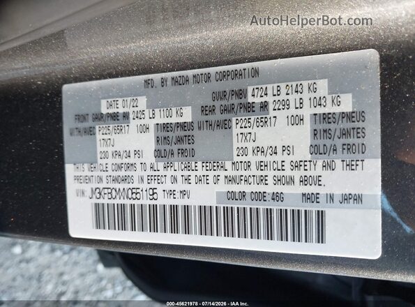 JM3KFBCMXN0551195 2022 MAZDA CX-5 Gray Widok komory silnika