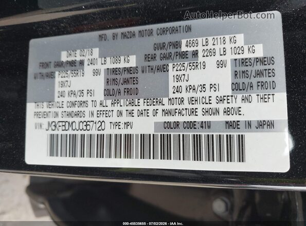 JM3KFBDM0J0367120 2018 MAZDA CX-5 Black Widok komory silnika