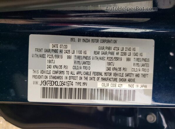 JM3KFBDM0L0841974 2020 MAZDA CX-5 Blue VIN კოდის სტიკერის ხედი