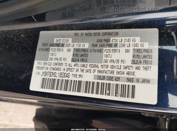 JM3KFBDM0L1853049 2020 MAZDA CX-5 Blue Engine compartment view