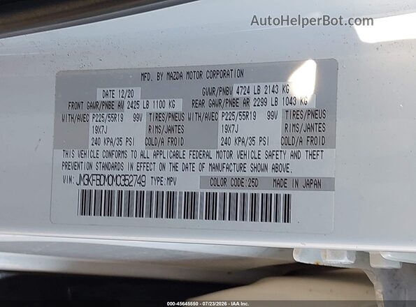 JM3KFBDM0M0352749 2021 MAZDA CX-5 White Engine compartment view