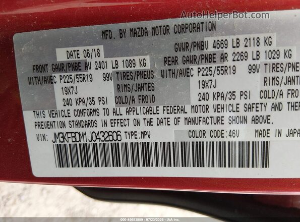 JM3KFBDM1J0432606 2018 MAZDA CX-5 Maroon Widok komory silnika