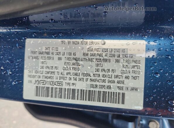 JM3KFBDM1N0640569 2022 MAZDA CX-5 Blue Widok naklejki z numerem VIN