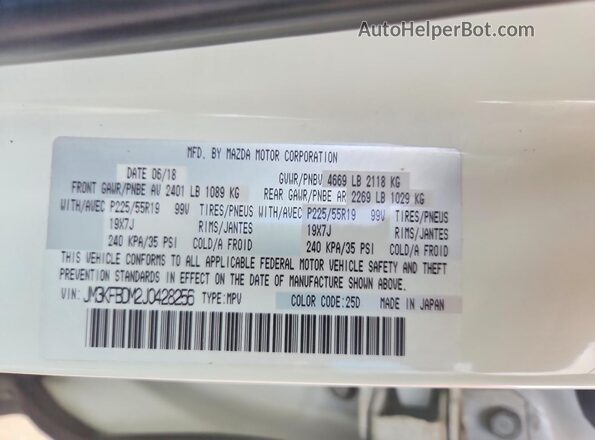 JM3KFBDM2J0428256 2018 MAZDA CX-5 White Вид наклейки з VIN-кодом
