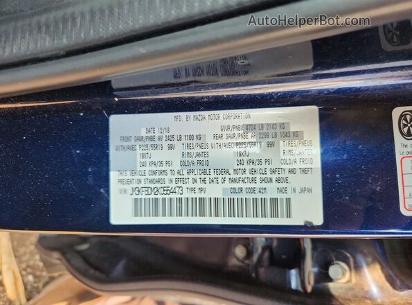 JM3KFBDM2K0554473 2019 MAZDA CX-5 Blue Widok naklejki z numerem VIN