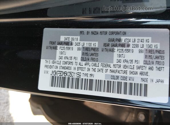 JM3KFBDM6K0501159 2019 MAZDA CX-5 Black Widok komory silnika