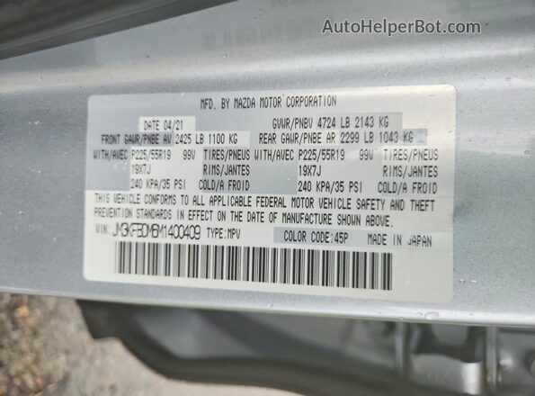 JM3KFBDM6M1400409 2021 MAZDA CX-5 Silver VIN კოდის სტიკერის ხედი