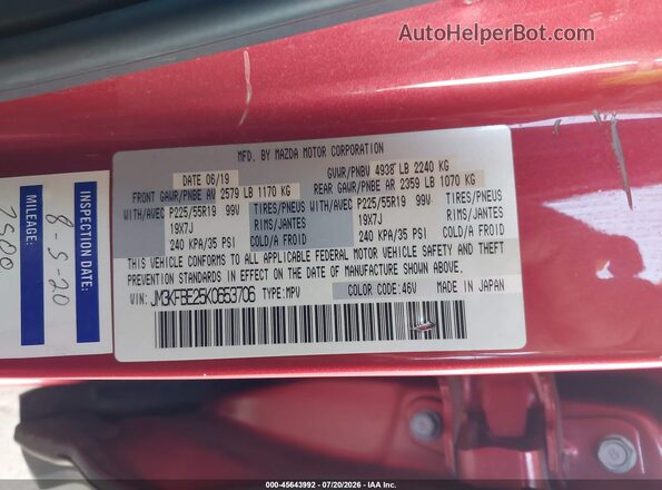 JM3KFBE25K0653706 2019 MAZDA CX-5 Red Vista del compartimento del motor