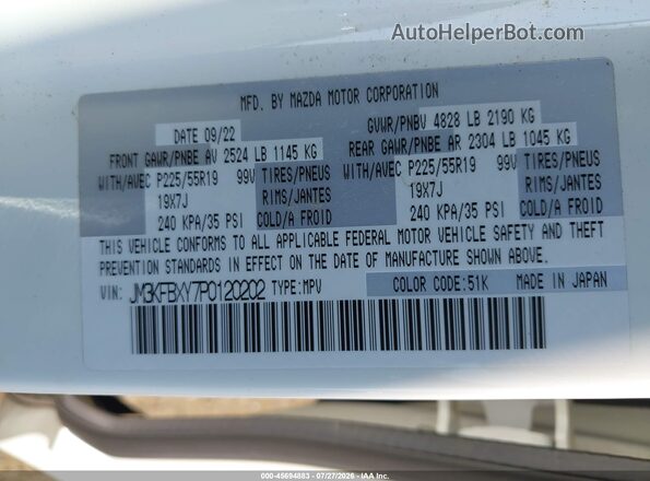 JM3KFBXY7P0120202 2023 MAZDA CX-5 White Շարժիչի բաժամունքի տեսք