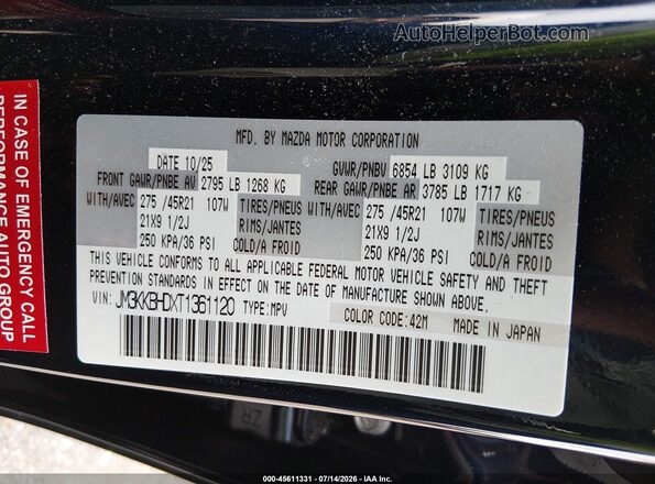 JM3KKBHDXT1361120 2026 MAZDA CX-90 Navy Widok komory silnika