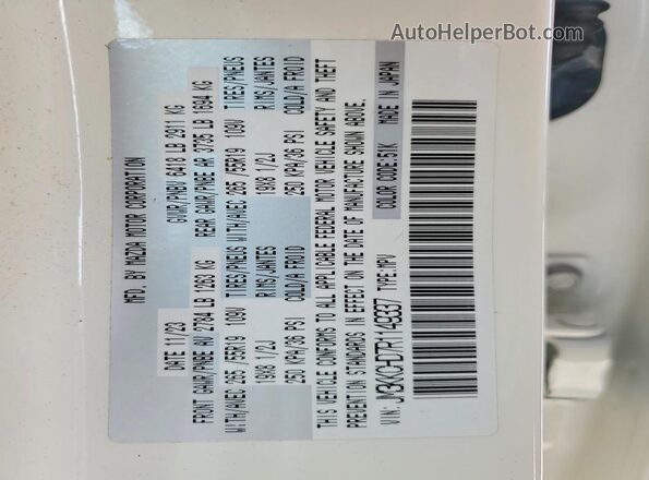 JM3KKCHD7R1149337 2024 MAZDA CX-90 White VIN კოდის სტიკერის ხედი