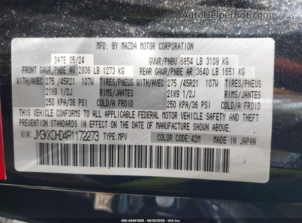 JM3KKDHD4R1172273 2024 MAZDA CX-90 Blue Engine compartment view