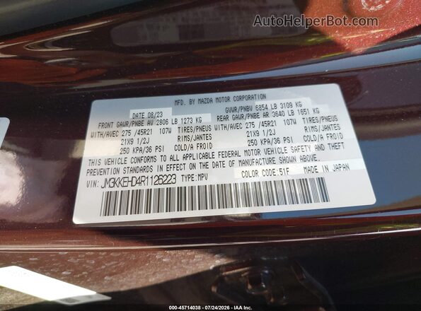 JM3KKEHD4R1126223 2024 MAZDA CX-90 Burgundy Vista del compartimento del motor