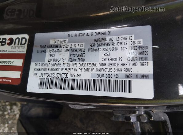 JM3TCACY2J0210796 2018 MAZDA CX-9 Серый Вид подкапотного пространства